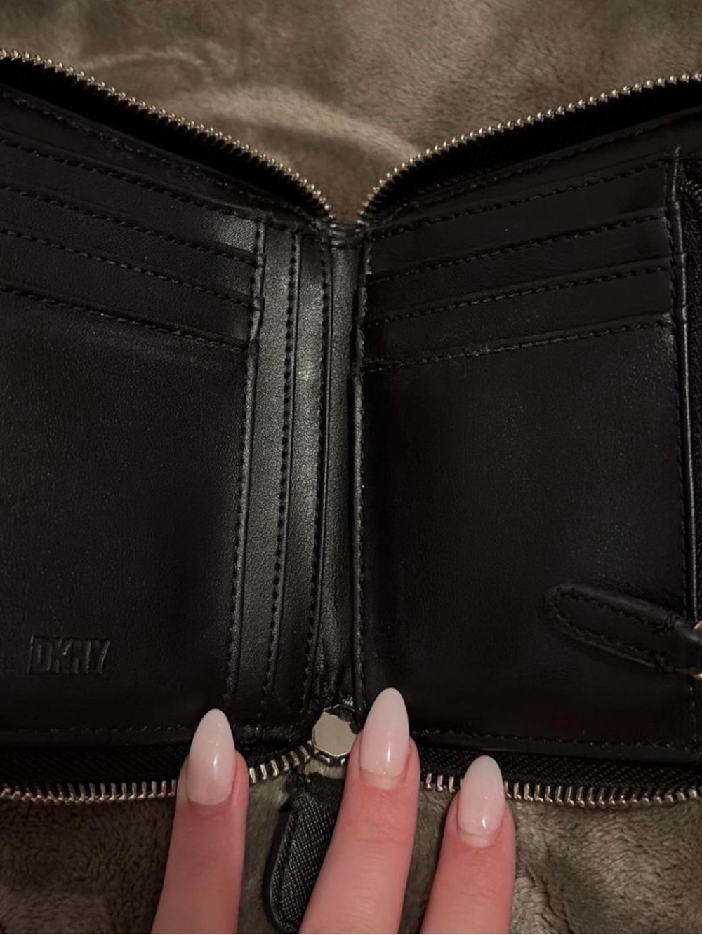 DKNY Black Leather Zip Wallet with Card Slots